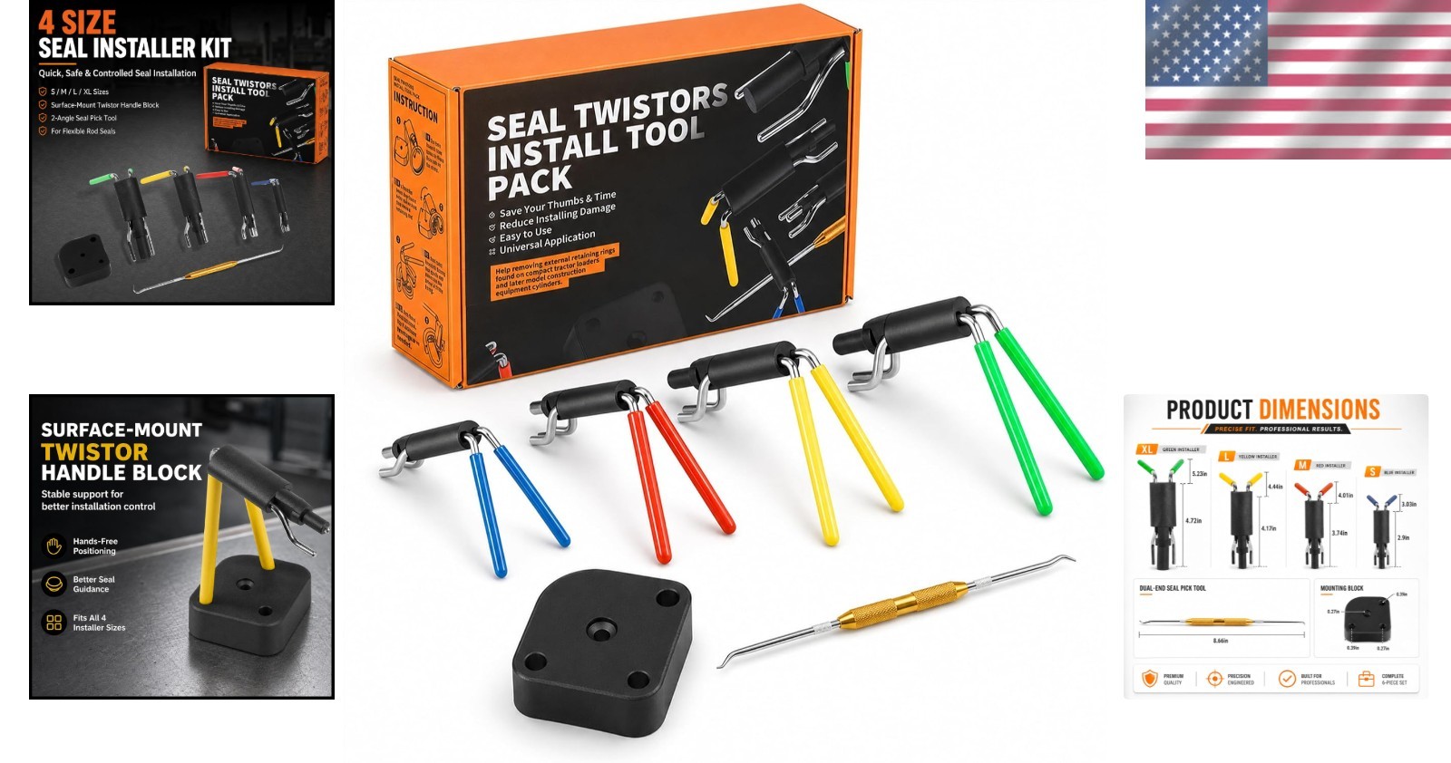 Complete Hydraulic Seal Installer Set – 4 Sizes for Efficient Repairs, 0.7″-6.5″