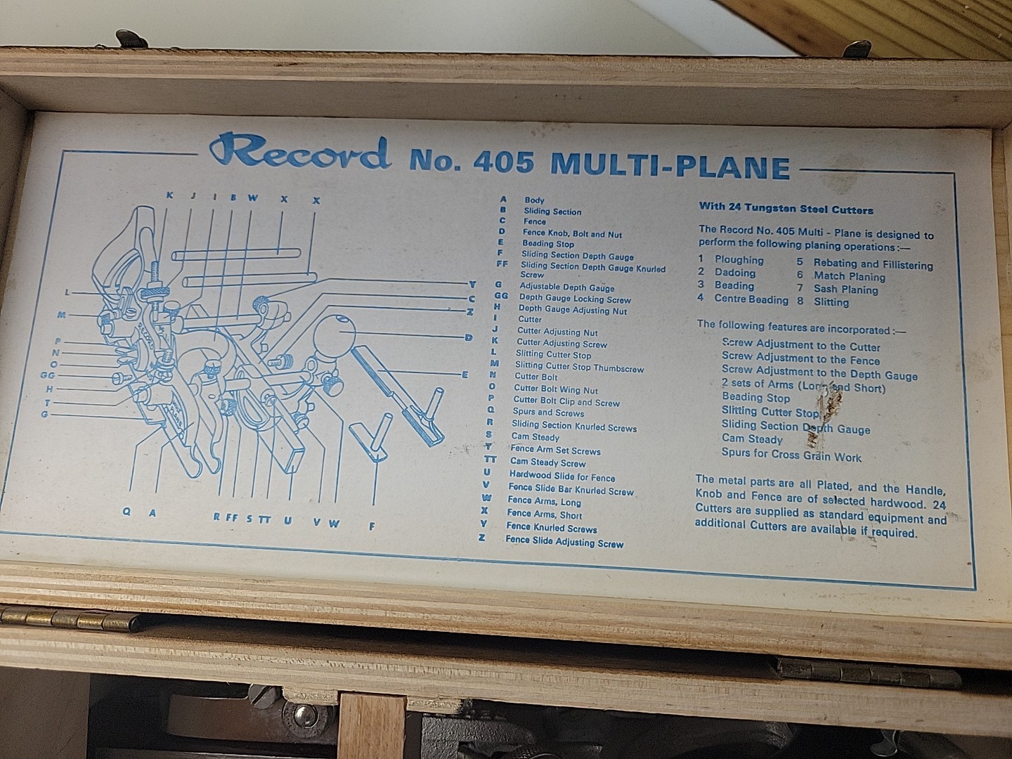 Record 405 Mulit Plane New Old Stock with Full Set of Cutters 1977 England
