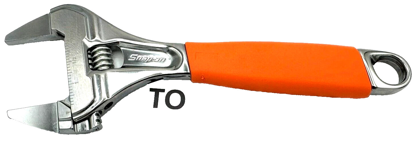 Snap-on Tools ORANGE 8″ SLIM JAW Wide-Mouth Adjustable Wrench ADHWS8O SPAIN NEW