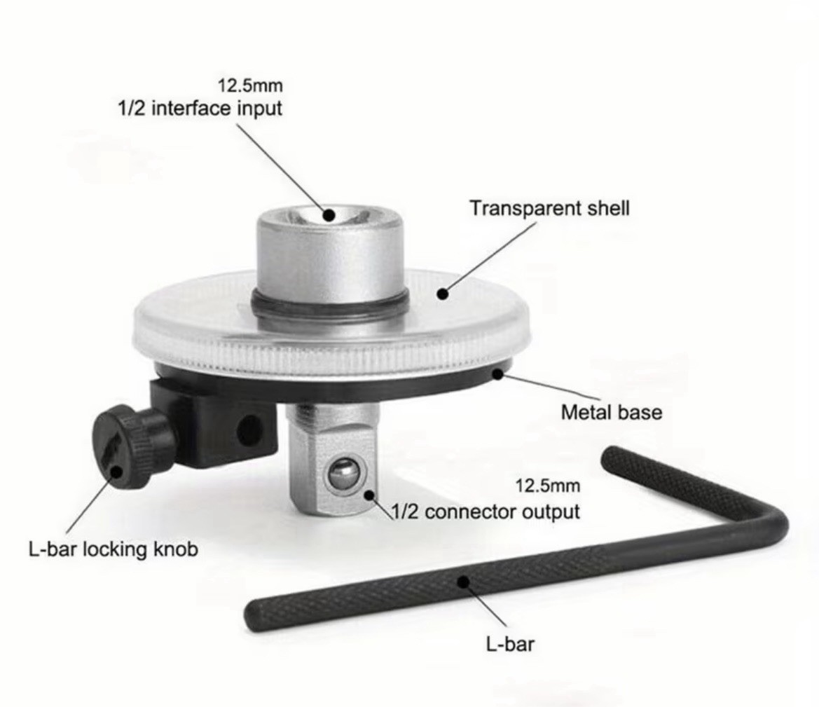 Torque Angular Adapter 1/2 in Drive Silver Black Metal Plastic 2 Pieces