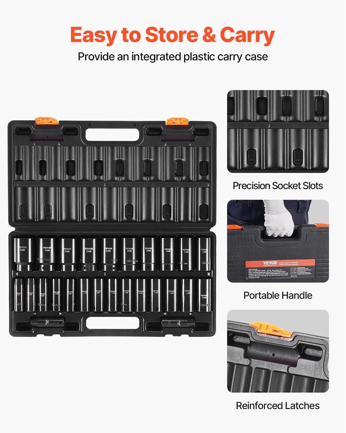 Impact Socket Set 1/2 Inches 26 Piece Deep Sockets, 6-Point, Rugged Construct…