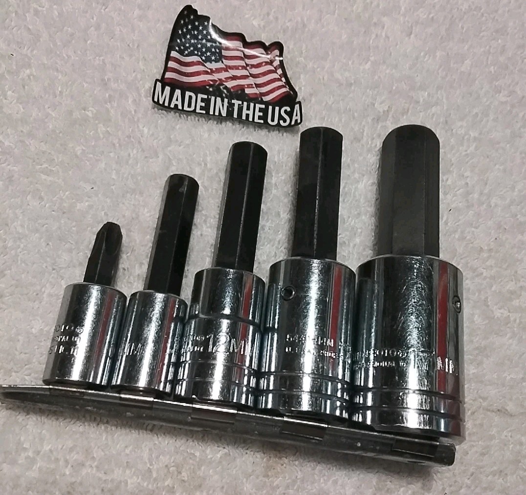 5PC PROTO 1/2″&3/8″ DRIVE 17MM-14MM-12MM-10MM& #4 PHILLIPS HEX SOCKET SET…