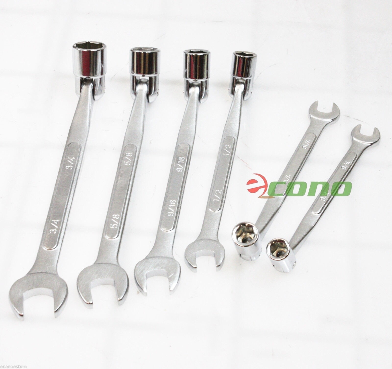 6 Pc Double Head SAE Flex Socket & Open End Wrench Set 3/8″ to 3/4″