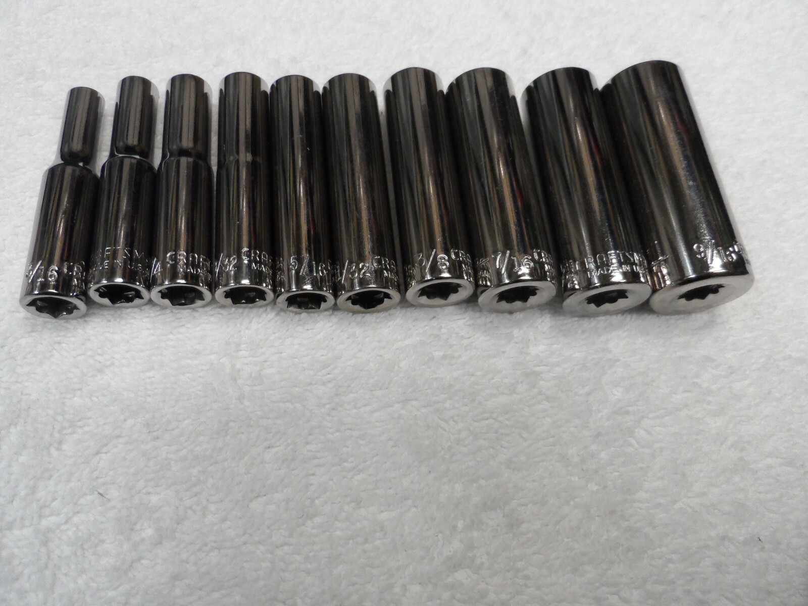 Craftsman 1/4″ Drive SAE Deep Socket Set, NOS USA, 6pt (3/16 to 9/16″) – 10 pcs