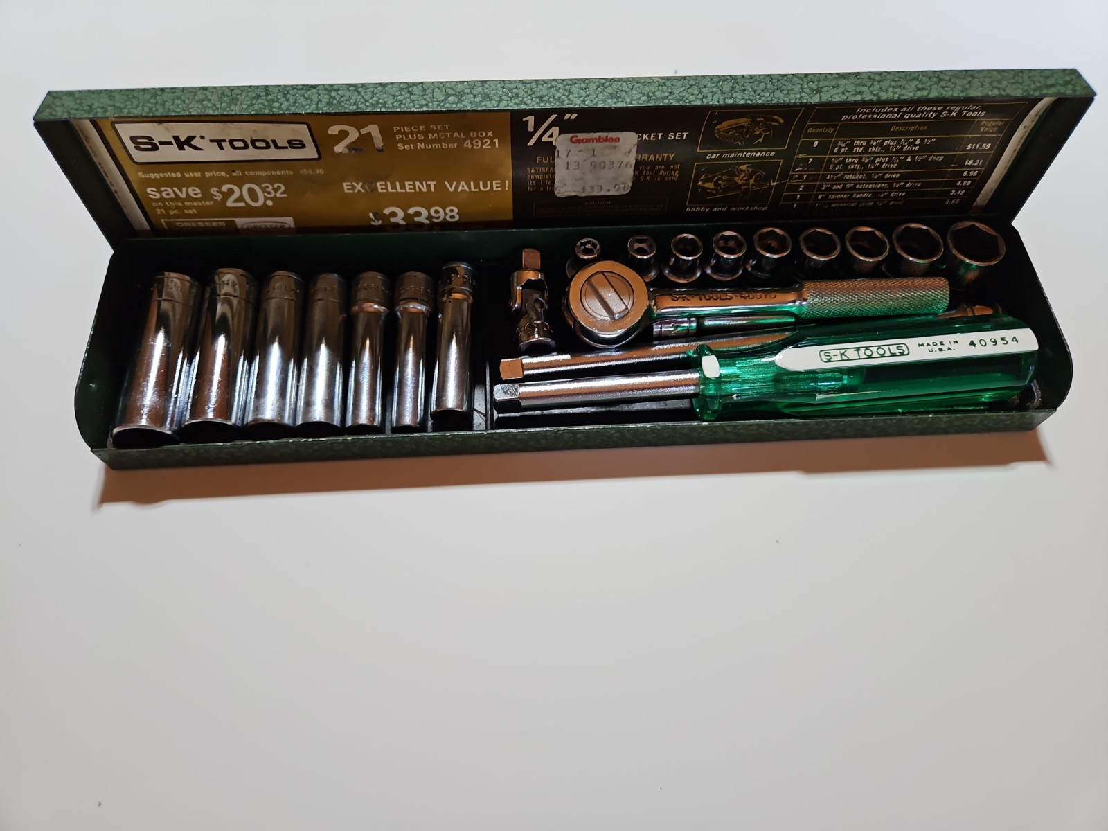 S-K Tools 21 piece socket set NOS