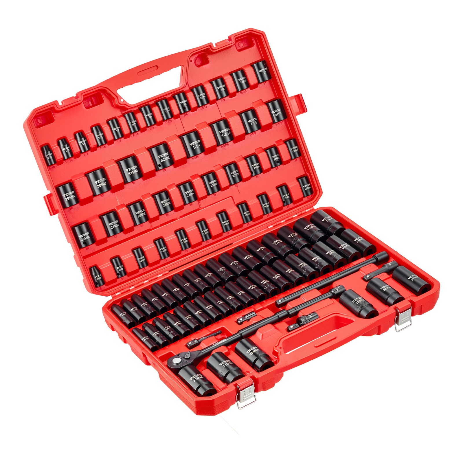 VEVOR 1/2 in Drive Impact Socket Set 91 Pcs SAE 5/16 to 1-1/4 in Metric 8-32 mm