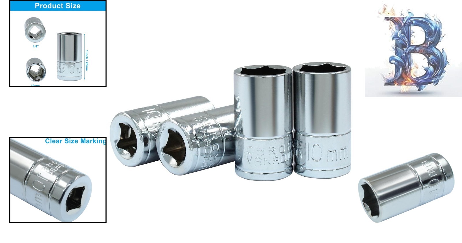4 Pcs 1/4 Inch Drive 10mm Shallow Socket Set – Chrome Vanadium Steel Excellence