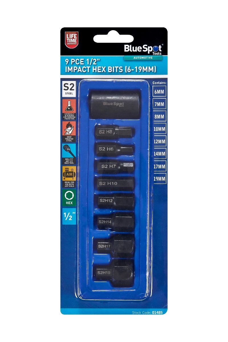 Blue Spot 1/2″ Drive Impact Hex Bit Socket Set 6-19mm 9pc S2 Steel Allen