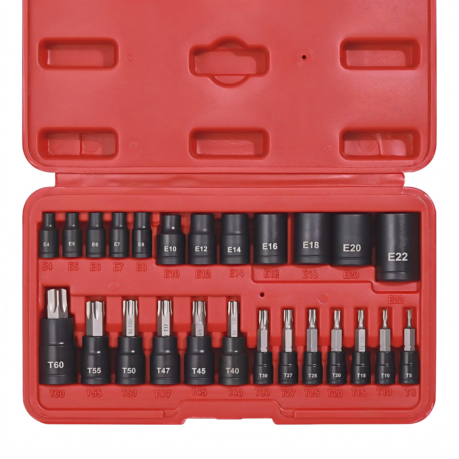 25PCS Torx Bit Socket and External Socket Set T8- T60 & 12 Female E-Torx Sockets