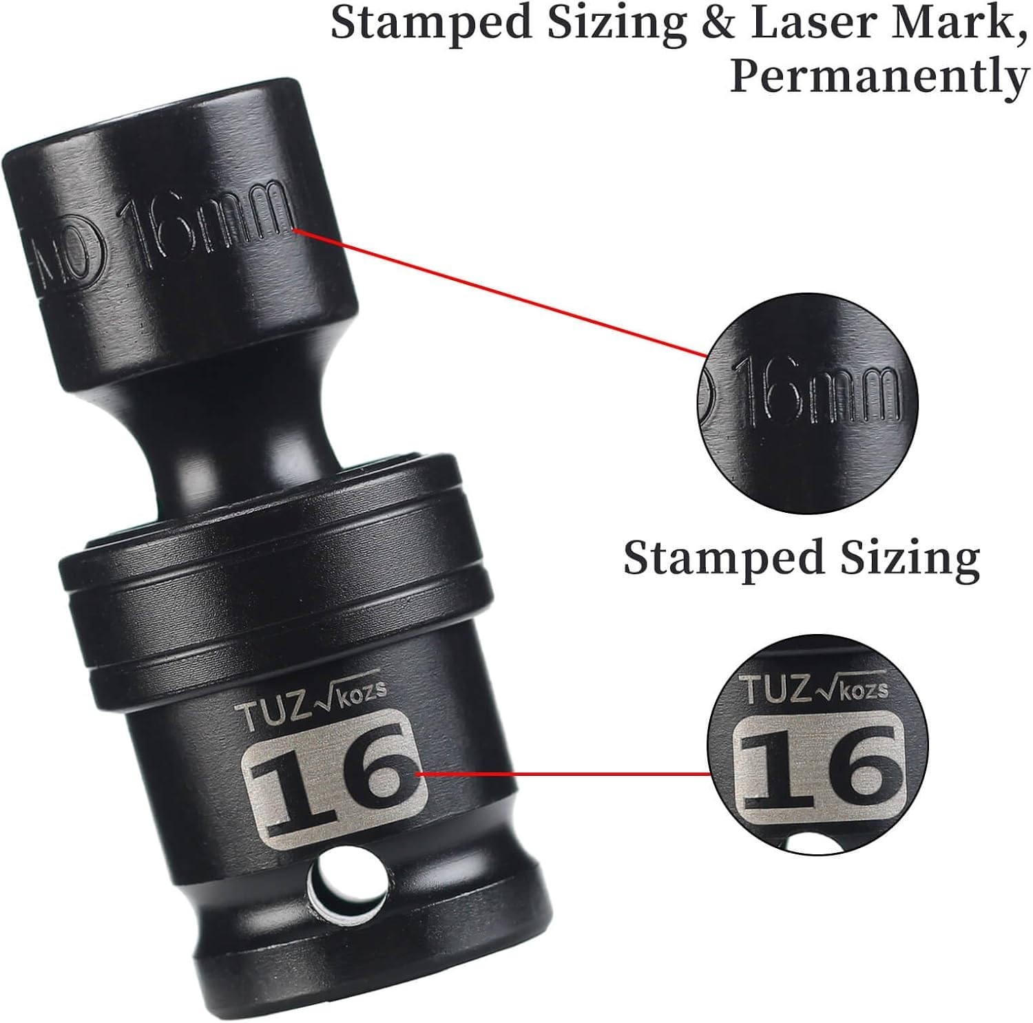1/2″ Universal Joint Socket, 16mm, 6 Point, Chrome Molybdenum Steel