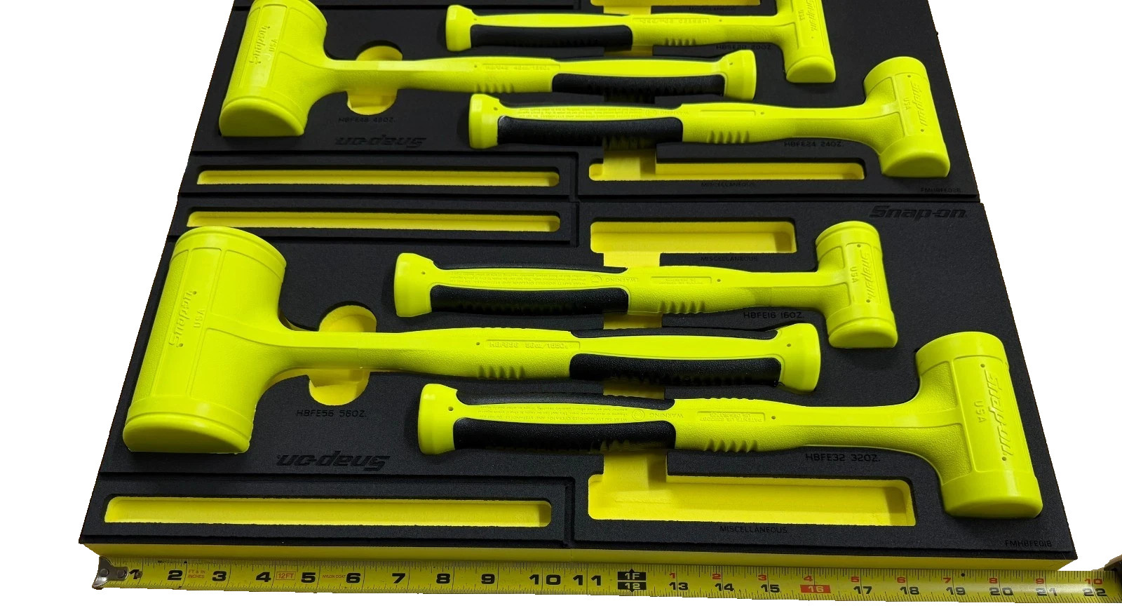 Snap-on Tools NEW 6pc HI VIZ YELLOW Dead Blow Hammer Set w/ PRO-FI Foam HBFE6FHV