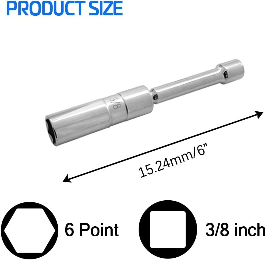 Thin Wall 5/8″ Magnetic Spark Plug Socket – 6-Point, 3/8″ Drive, 6-Inch Length