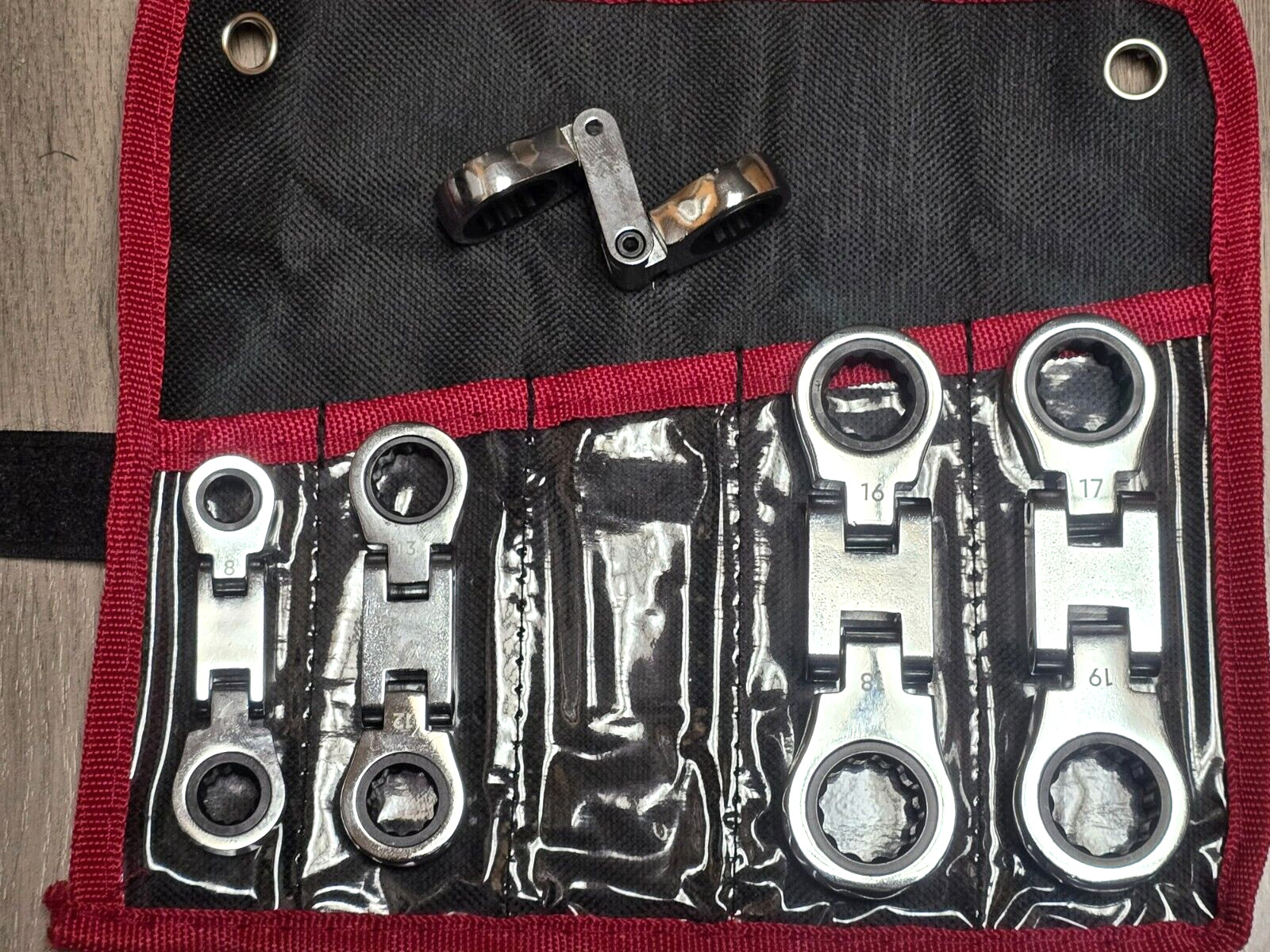 5pc Metric Double Flex Stubby Micro Ratcheting Wrench set 8-19mm w/ Pouch