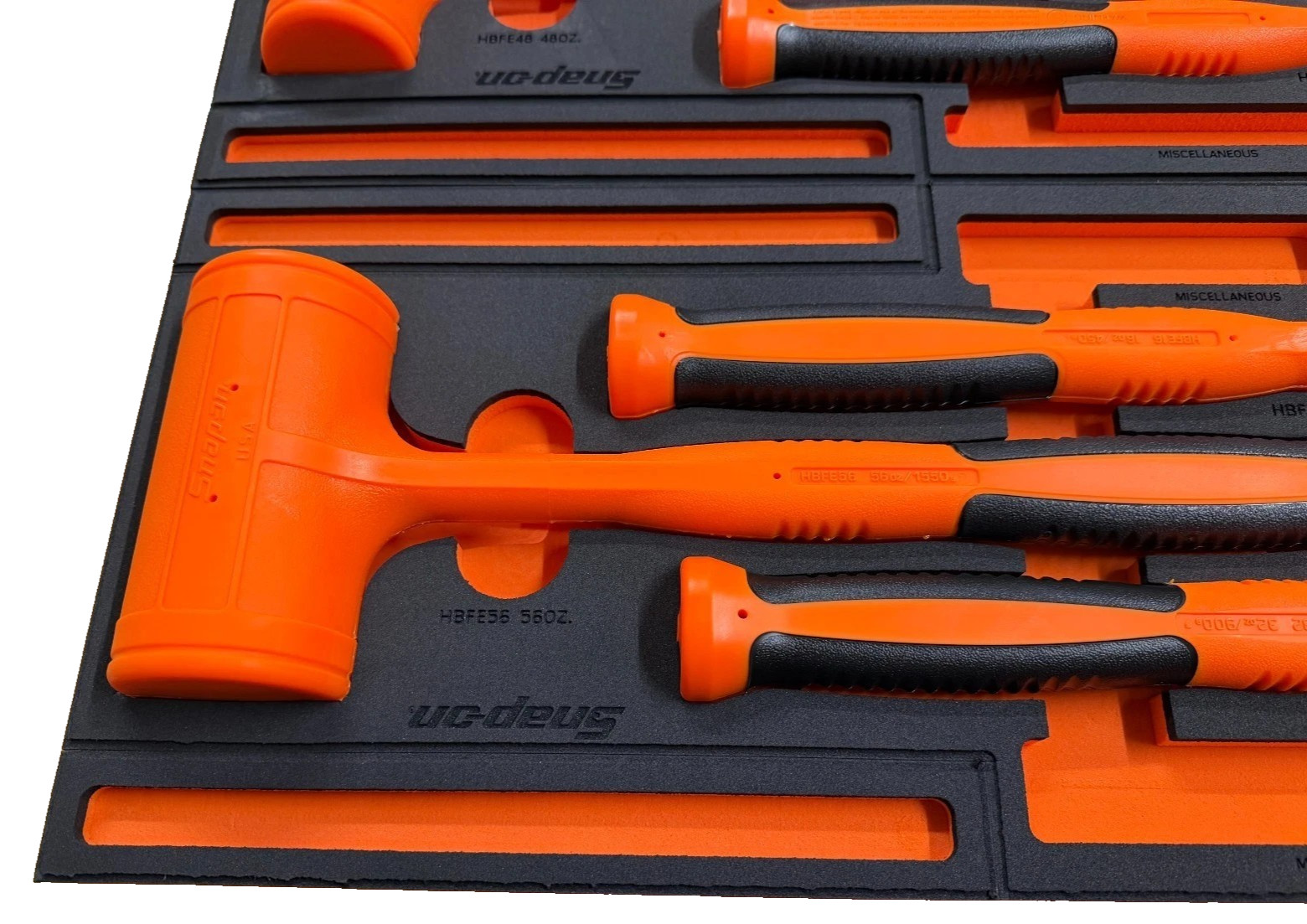 New Snap-on™ HBFE6FO 16 20 24 32 48 56 oz 6-pc Orange Dead Blow Hammer Foam Set