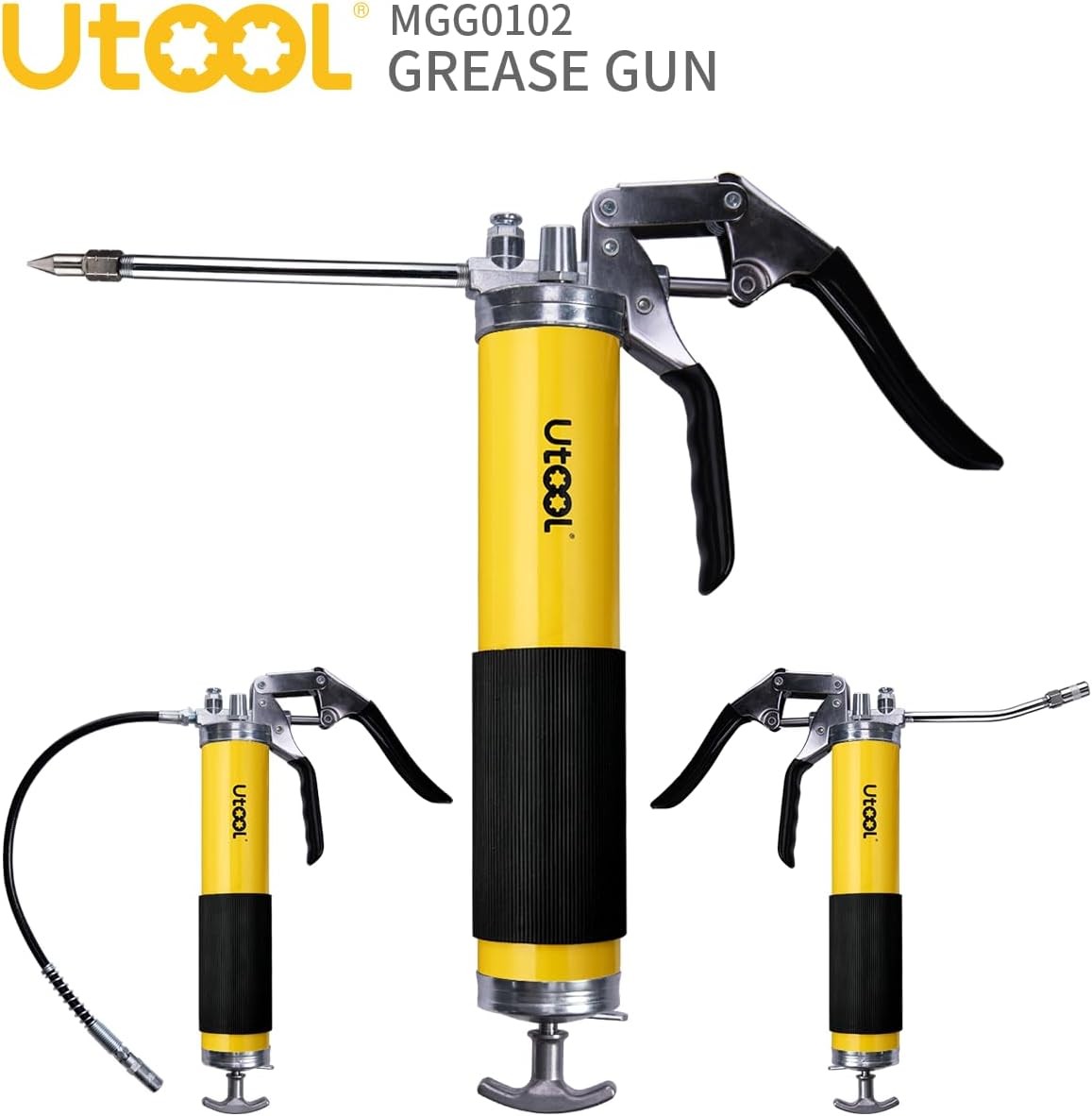 UTOOL Grease Gun, 8000 PSI Heavy 14oz with Standard Coupler Set, black/Yellow