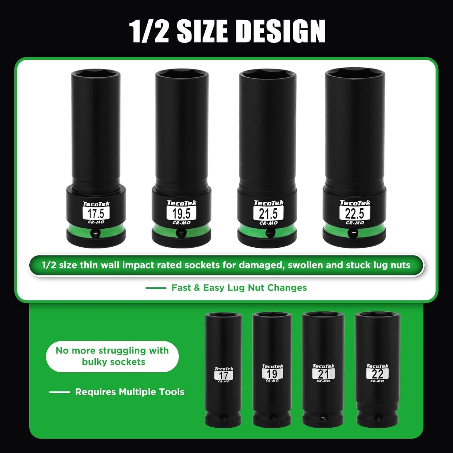 4-Piece Chrome Molybdenum Lug Nut Socket Set with Impact Wrench Compatibility