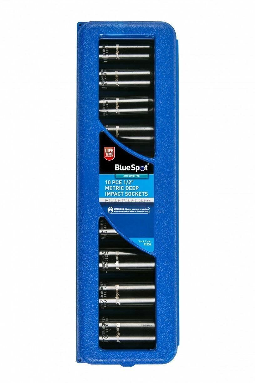 01536 BLUE SPOT TOOLS 10 PCE 1/2″ METRIC DEEP IMPACT SOCKETS (10-24MM)