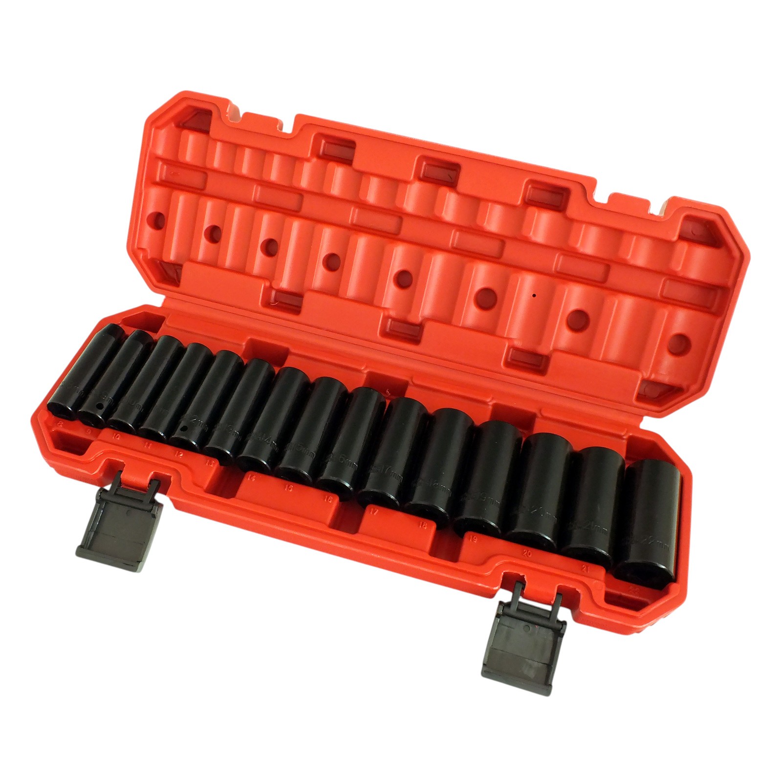 3/8″ Deep Impact Socket Set 15pc 8-22mm Heavy Duty CRV c/w Storage Case Voche®