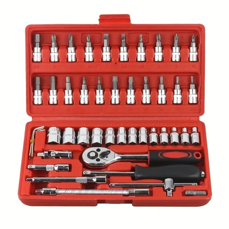 46pcs Car Repair Tool Kit Ratchet Wrench Screwdriver Socket Set for Auto & Bike