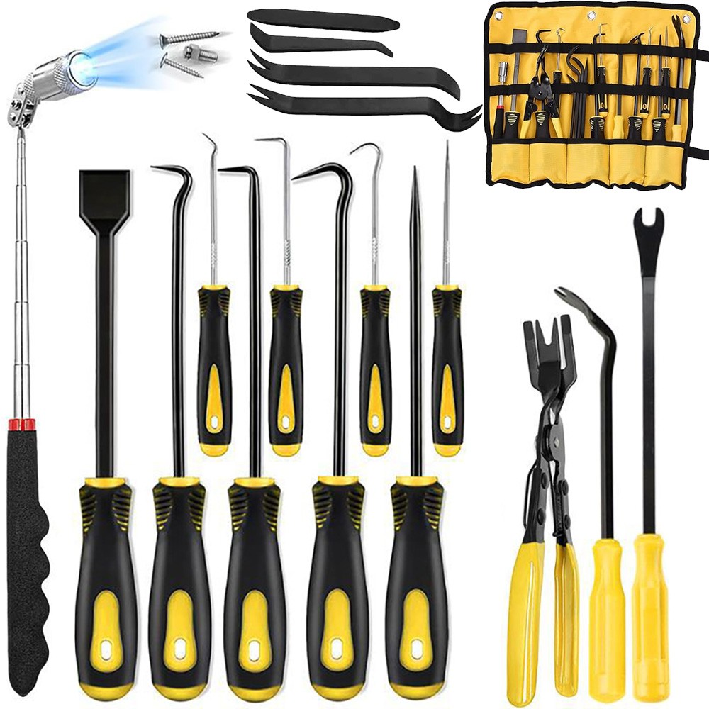 17Pcs Hook and Pick Set Clip Plier Remover Tool Gasket Scraper Telescopic Magnet