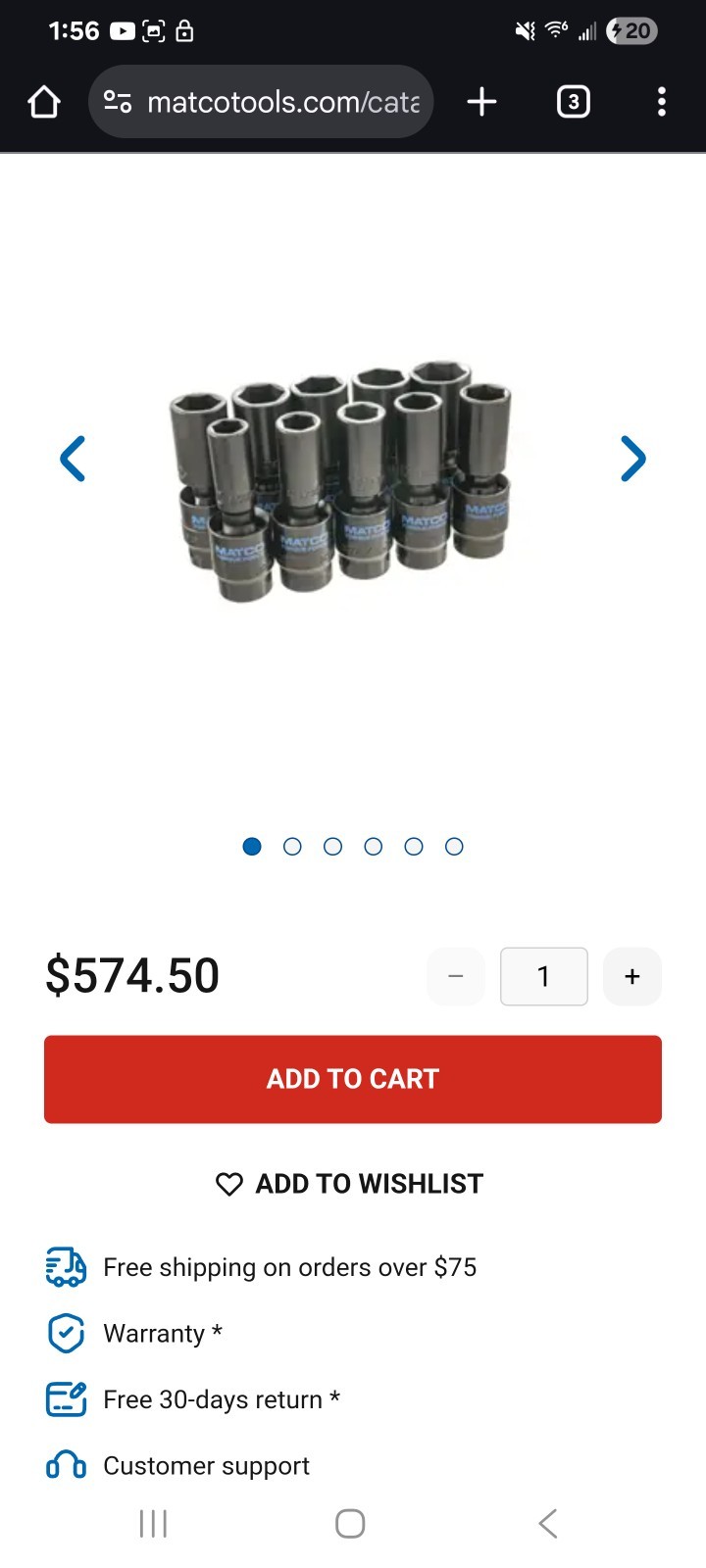 NEW MATCO USA 3/8″ DRIVE TORQUE FORCE DEEP UNIVERSAL SWIVEL IMPACT SOCKET SET