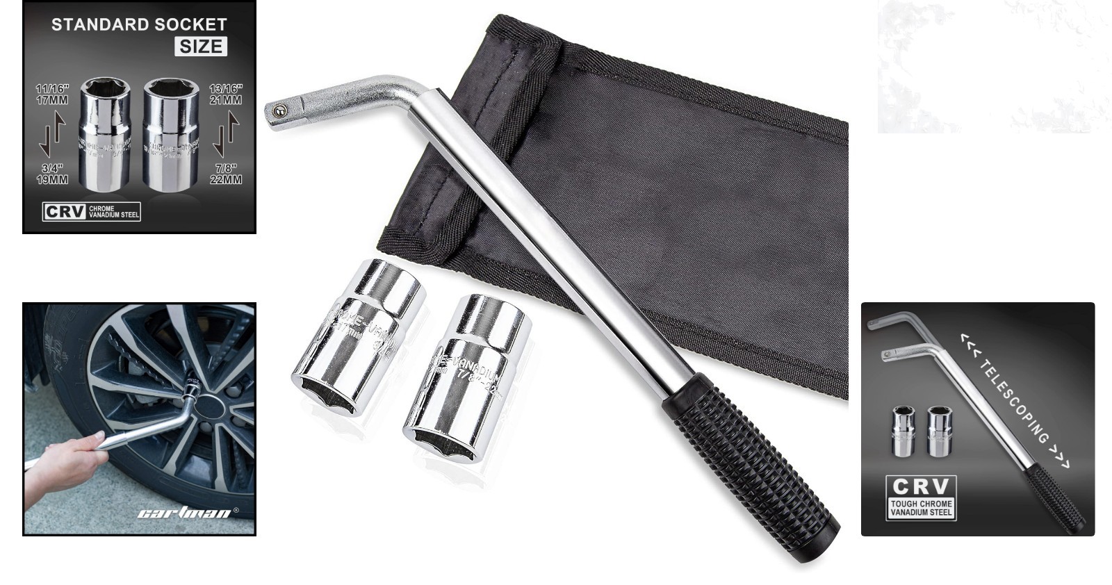 Telescoping Lug Wrench 17/19/21/22mm Alloy Steel Car Wheel Wrench