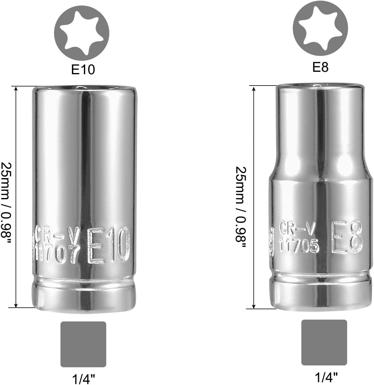 uxcell 1/4-inch Drive by E8 and E10 External Torx Shallow Socket Set One Size