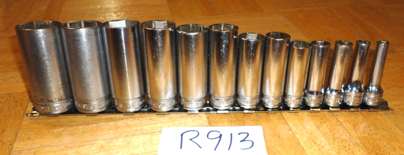 SNAP-ON TOOLS 13 PIECE 3/8 DRIVE SAE. DEEP CHROME 6 PT. SOCKET SET 1/4 TO 1 INCH