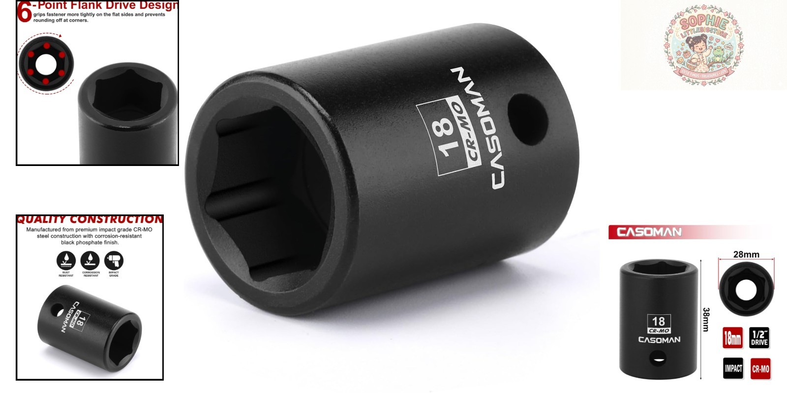 Chrome Molybdenum 1/2″ Drive 18mm Impact Socket with Laser-Etched Markings