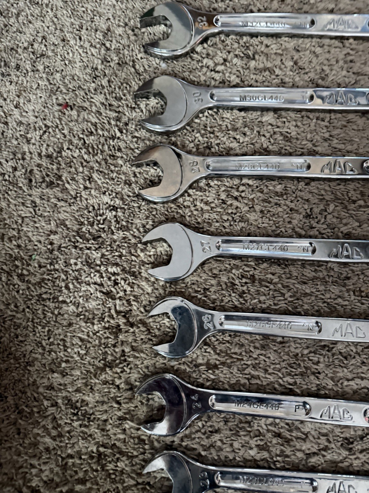 (9) Mac Precision Torque Metric Combo Wrenches 32,30,28,27,26,24,23,20,21 &20 MM