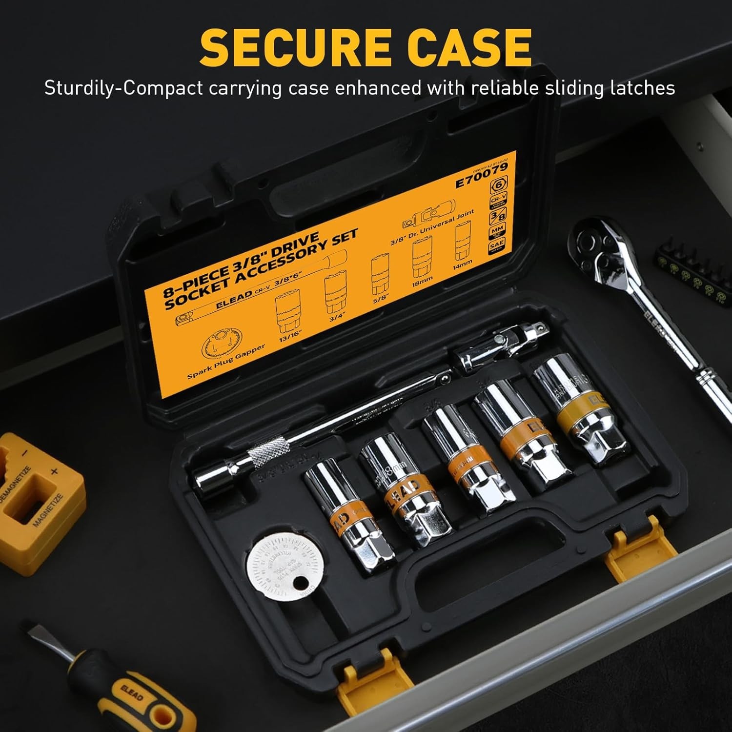 8-Piece Spark Plug Socket Set with Extension Bar 3/8″ Drive CR-V Sockets