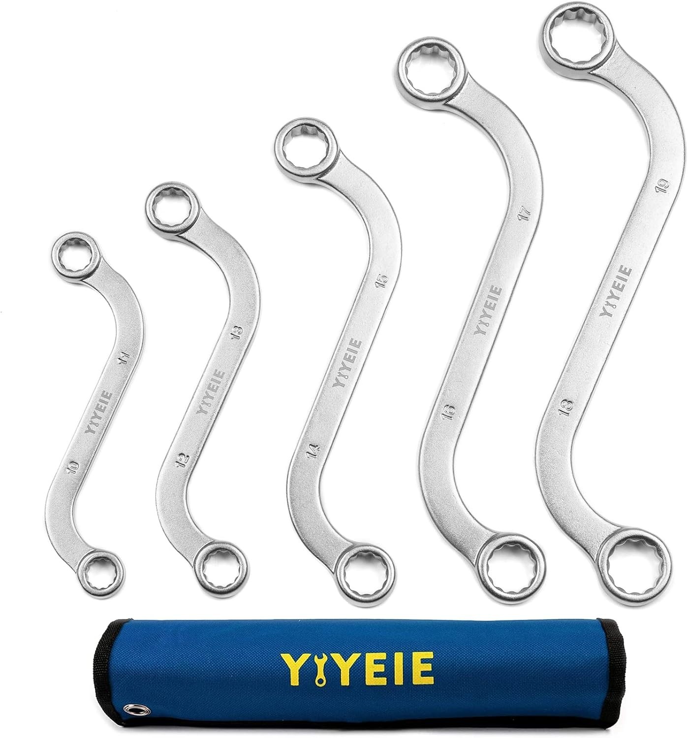 Offset S-Style Box End Wrench Set, 5-Piece, Chrome Vanadium Steel, 10x11mm, 1…
