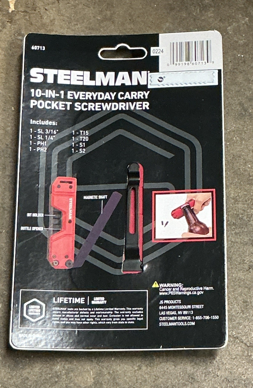 Steelman Folding Pocket Magnetic EDC Screwdriver with 8pc Bit Set, Red 60713