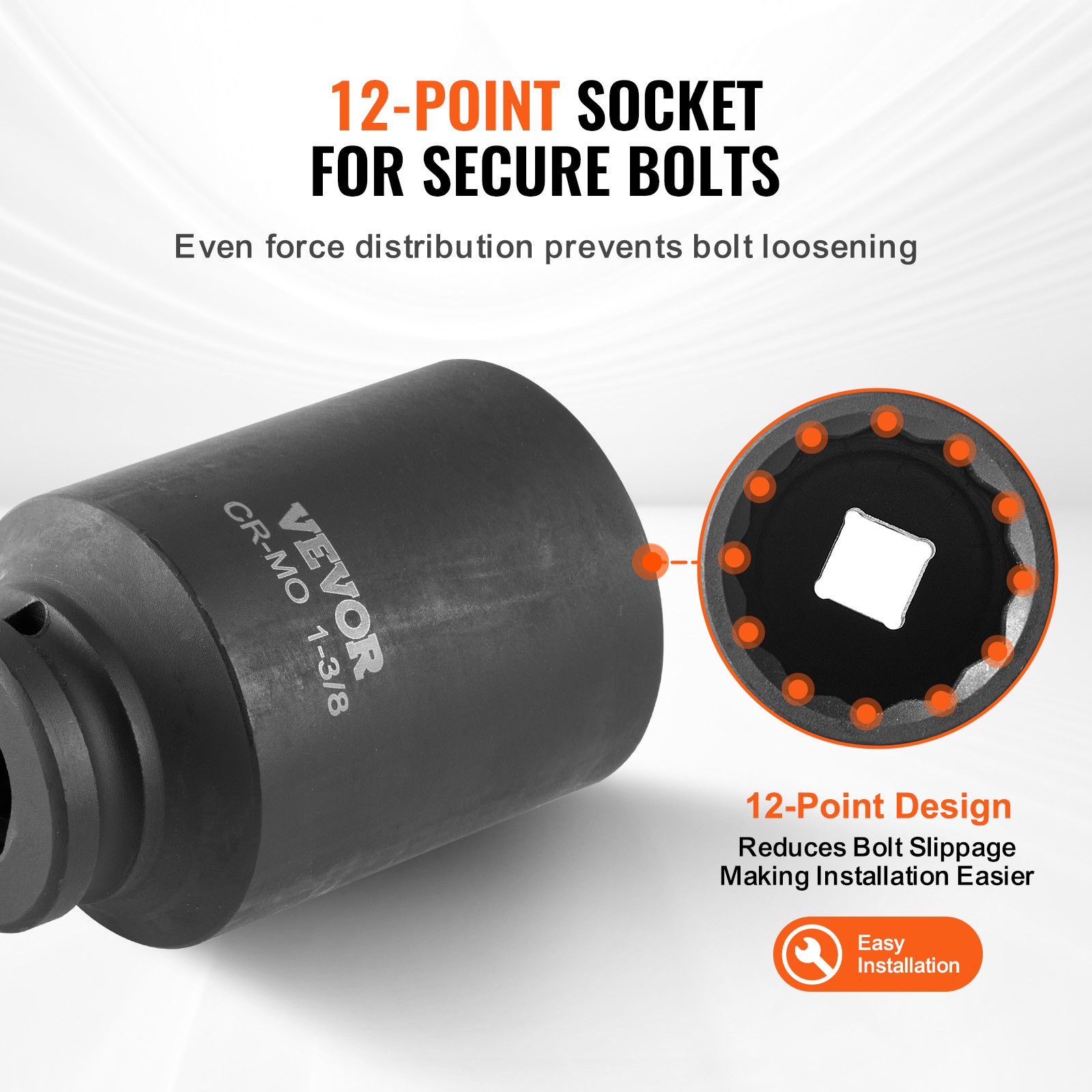 VEVOR Axle Nut Impact Socket Set 1/2″ Drive Deep 12-Point 8PCS Metric Nut Socket