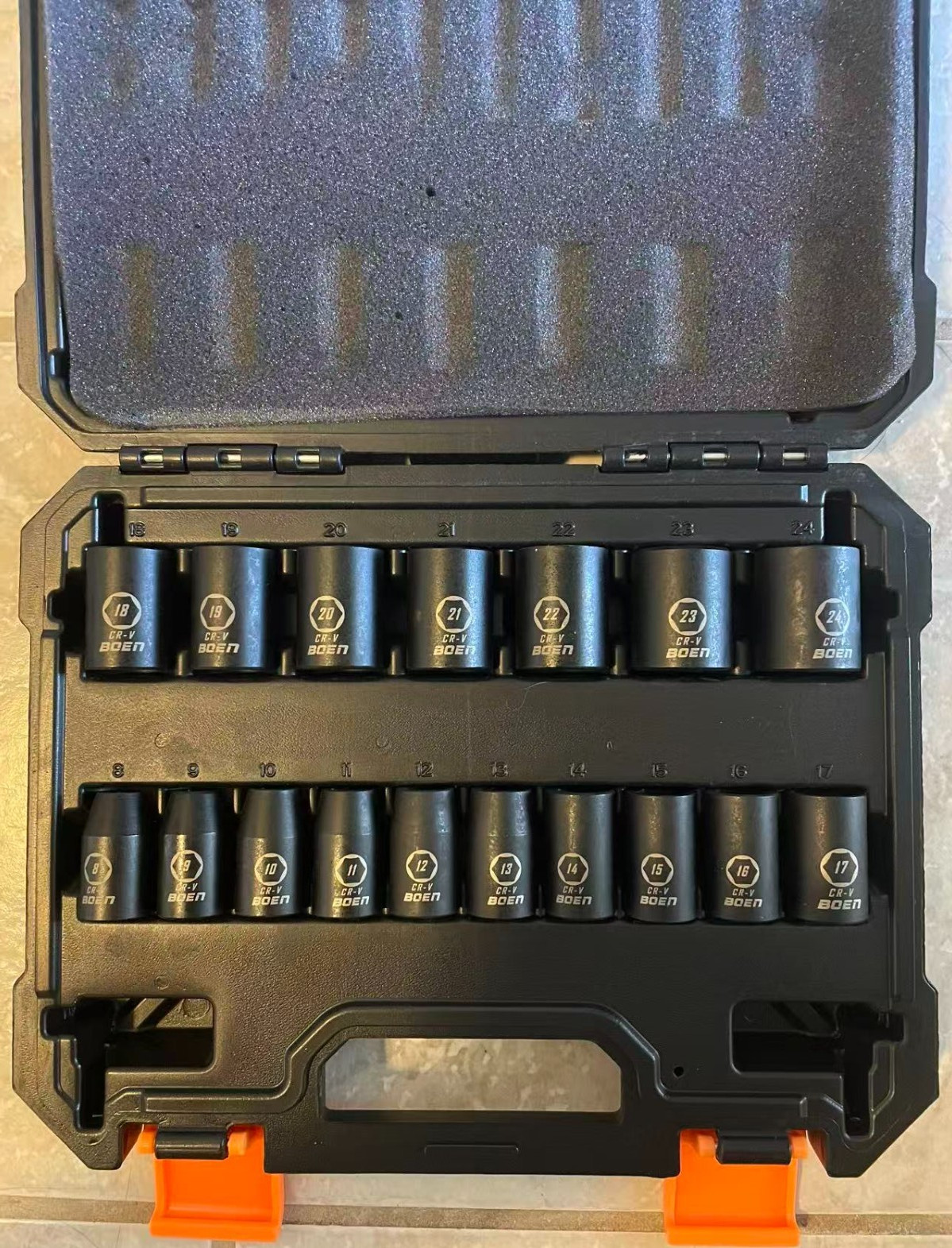 BOEN 17 PCS 1/2″ Dr Shallow Impact Socket Set Metric (8-24mm), 6-Point, CrVSteel