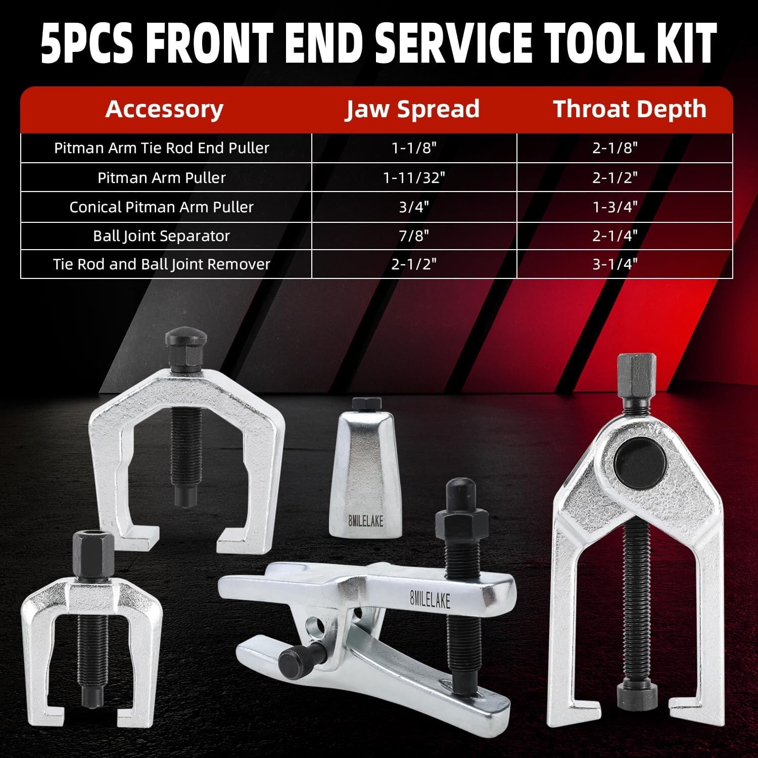 6PCS Front End Service Kit Pitman Arm Puller Ball Joint Tie Rod Removal Tool Set