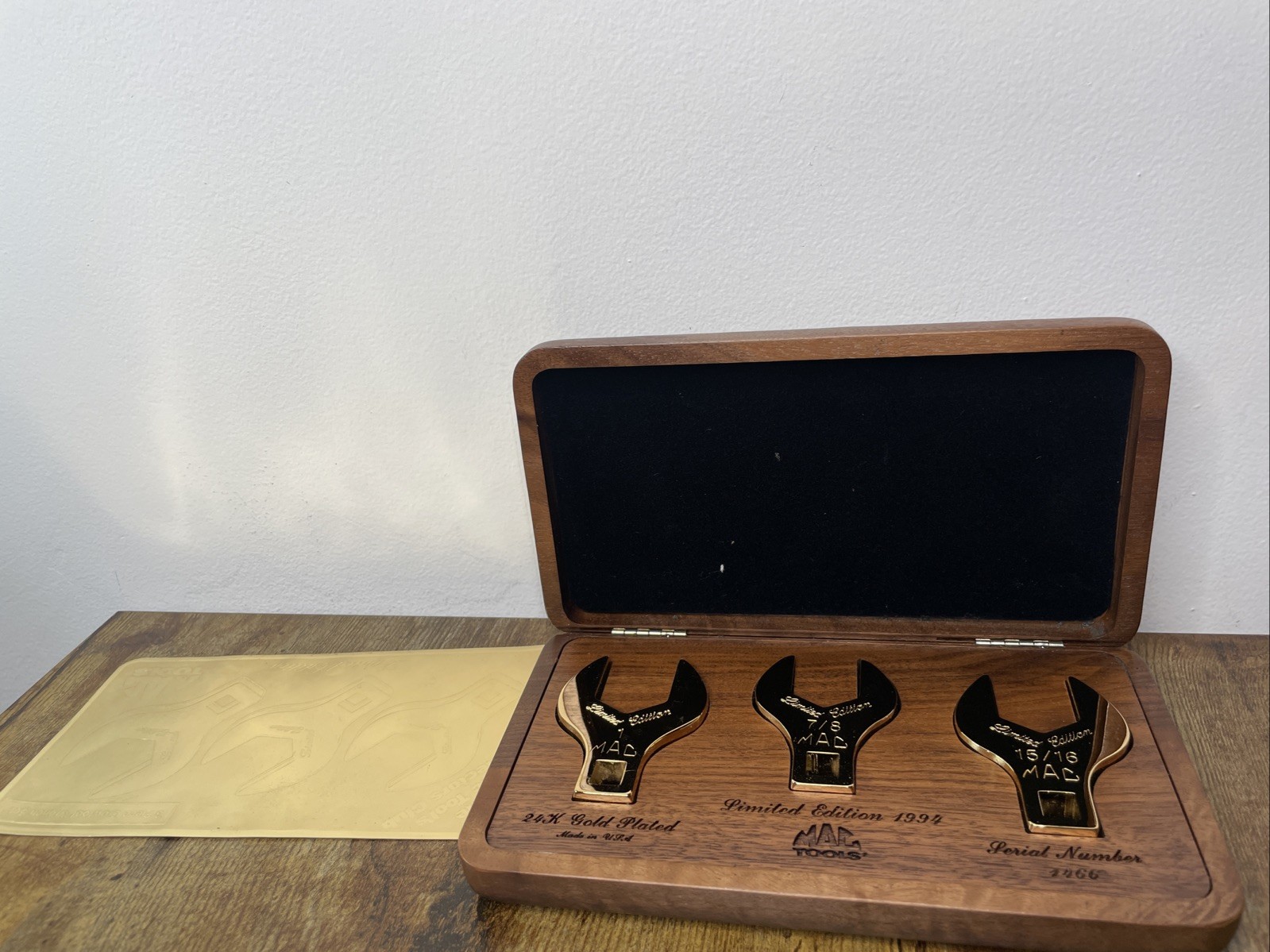 1994 Mac Tools Limited Edition 24k Gold Plated 3pc Crowfoot- 93 Wrench Set