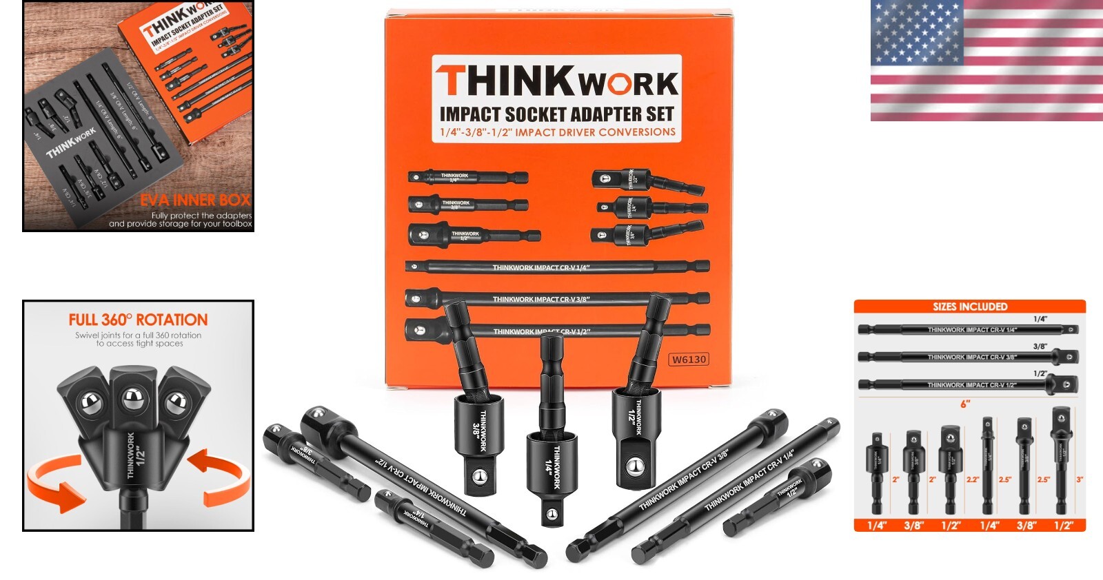 Premium 9-Piece Impact Socket Adapter Set – Chrome Vanadium Steel Durability