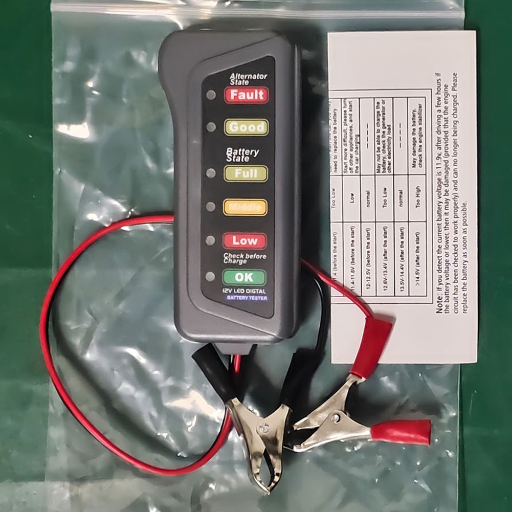 User Friendly 12V Car Tester with Two Testing Clips and LED Lights