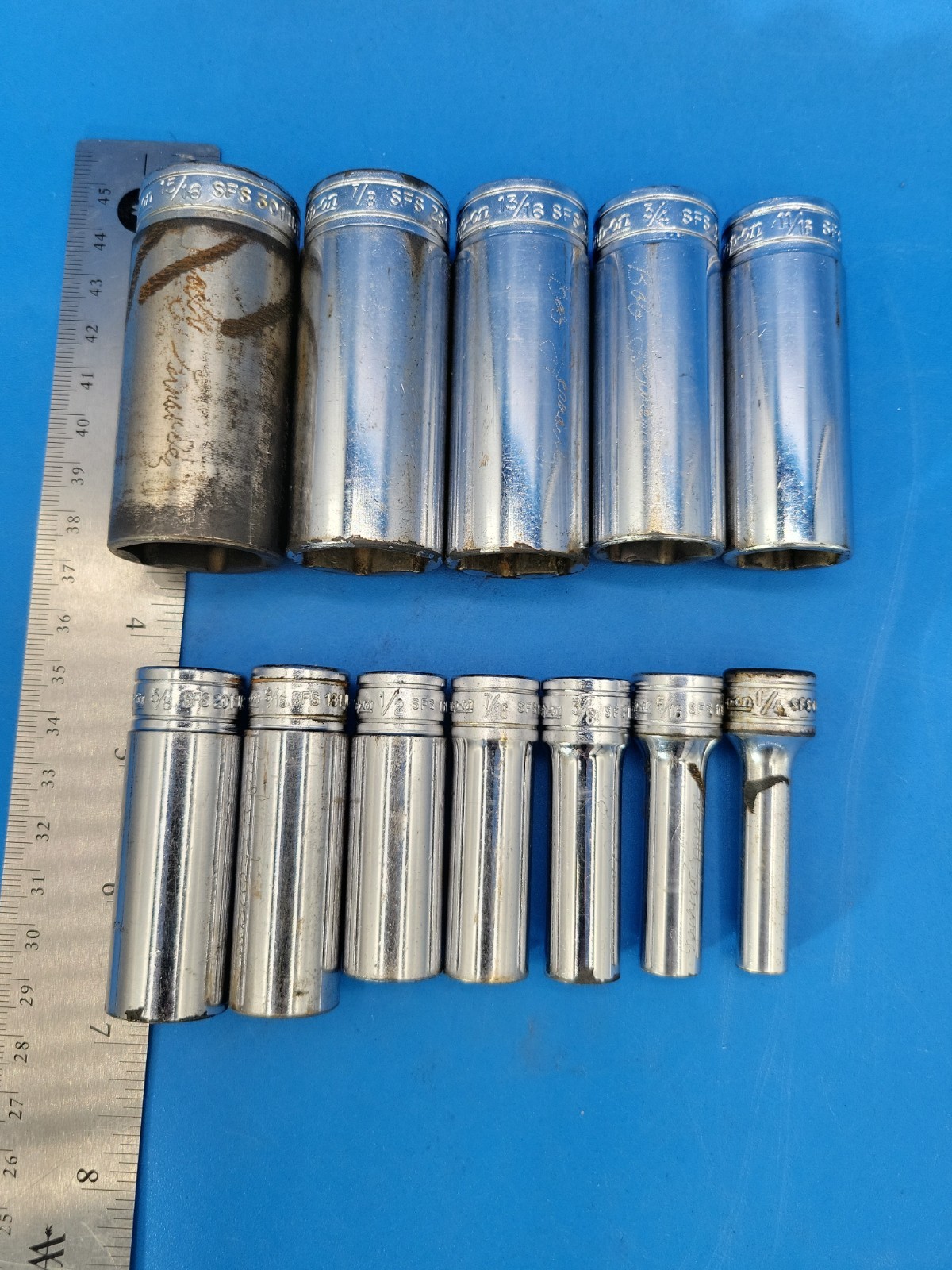 Snap-on Tools Deep Socket Set ⅜” Dr ¼” to 15/16” 6 Pt SFS Ser 12 Pcs USA S-12-10