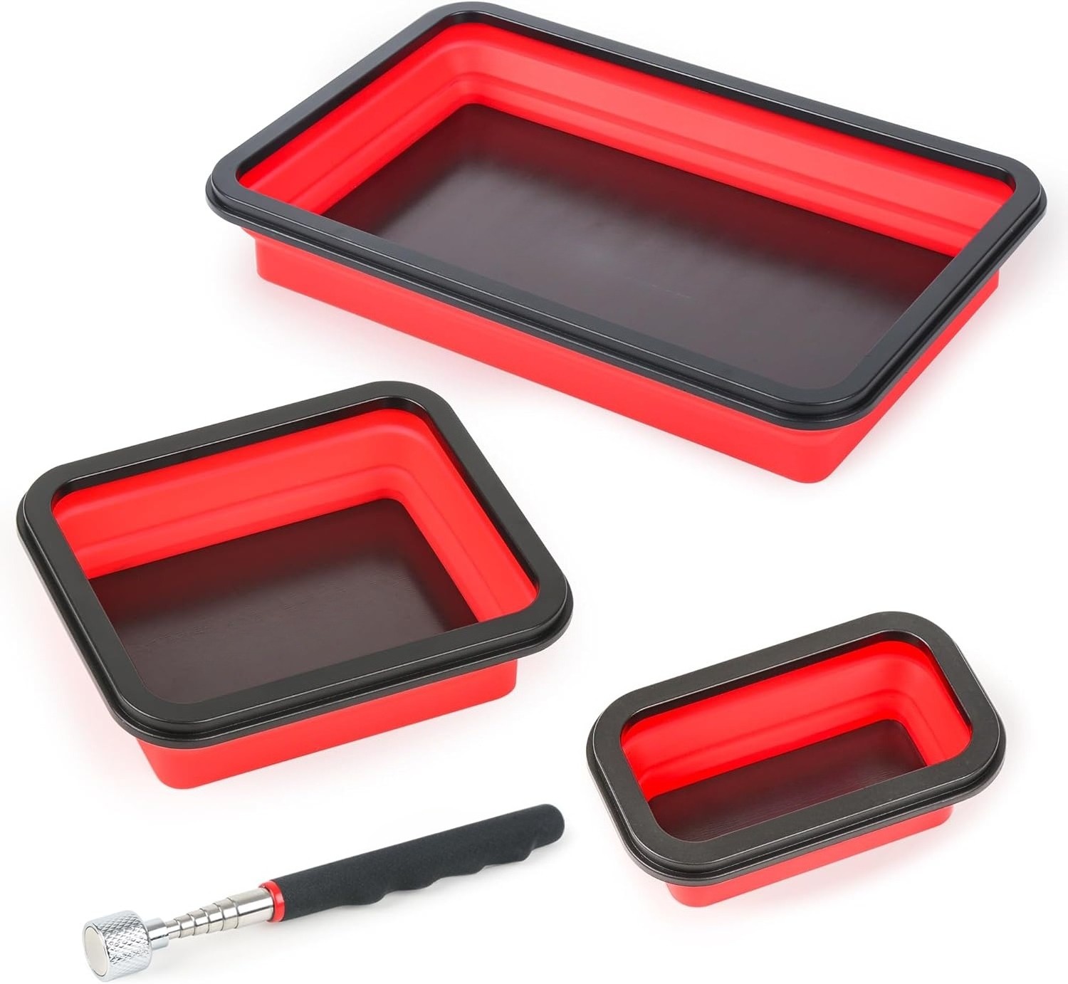 3Pcs Collapsible Magnetic Parts Tray Set with 15Lb Magnetic Pickup Pen