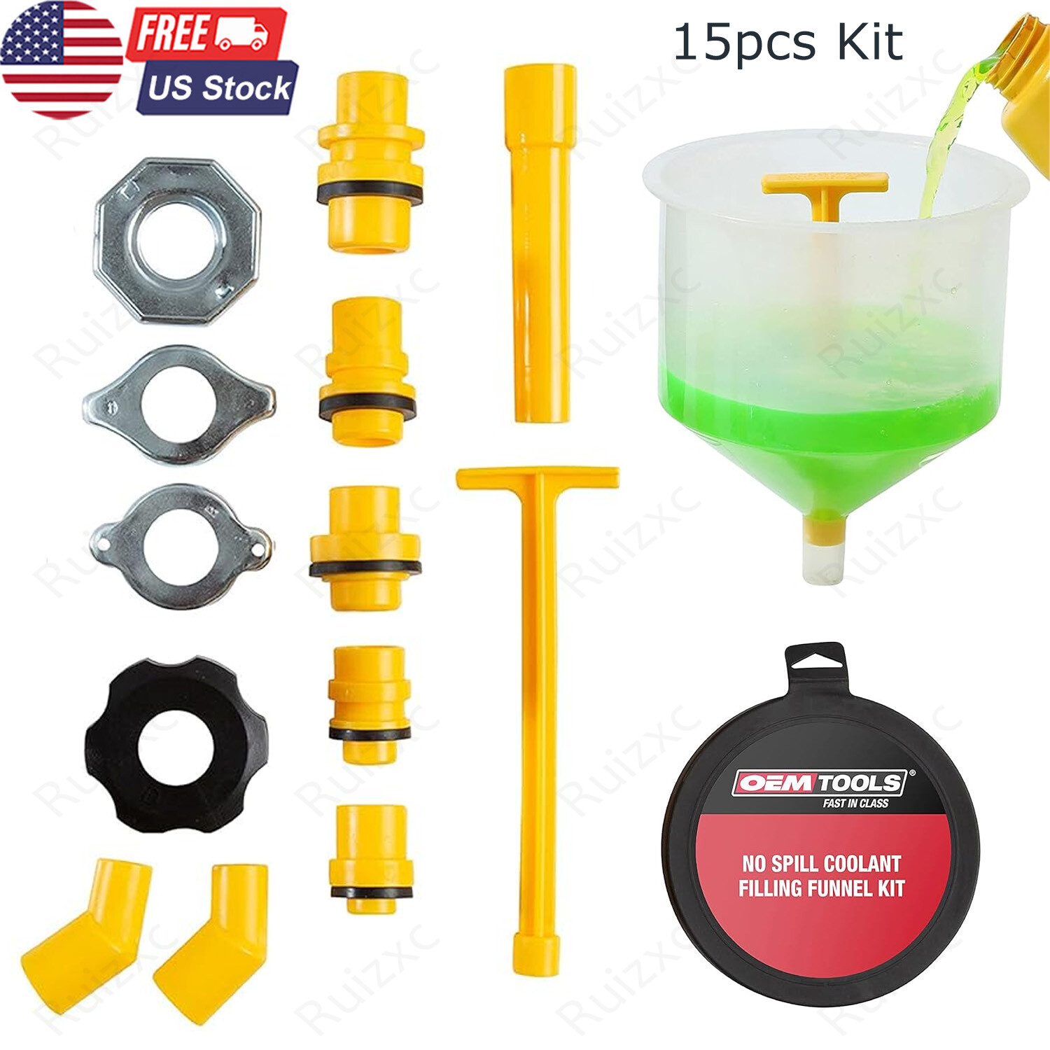 15 Spill Proof Radiator Coolant Filling Funnel Kit Car Auto Fluid Cooling System
