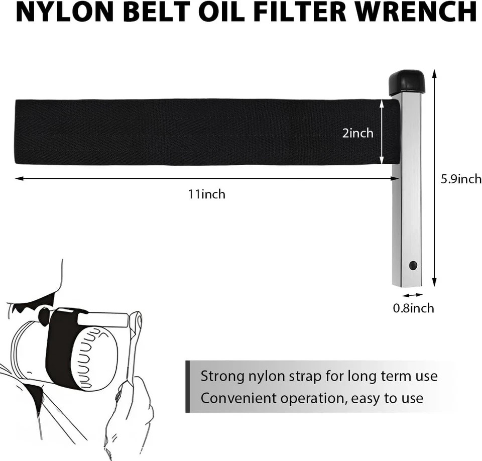 Nylon Strap Oil Filter Wrench, 1/2″ Drive Belt Type Wrench Silver & Black