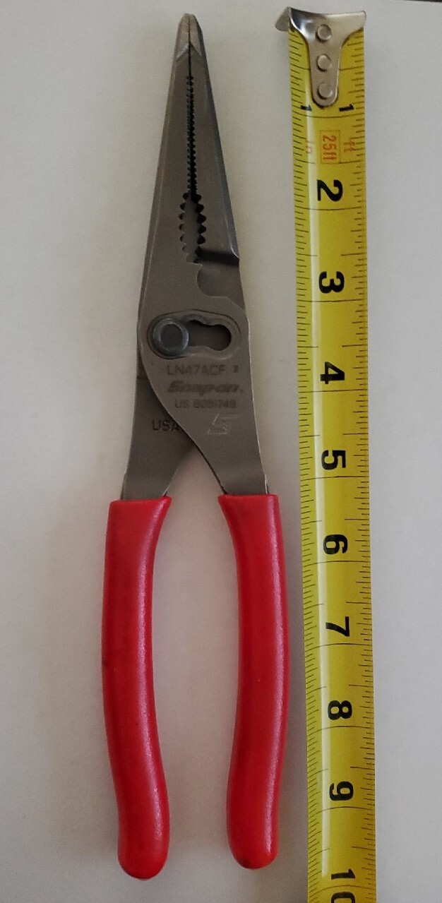 Snap On Tools 9″ Long Nose Pliers 3 Slip Joint Talon Grip 57% More Power RED NEW