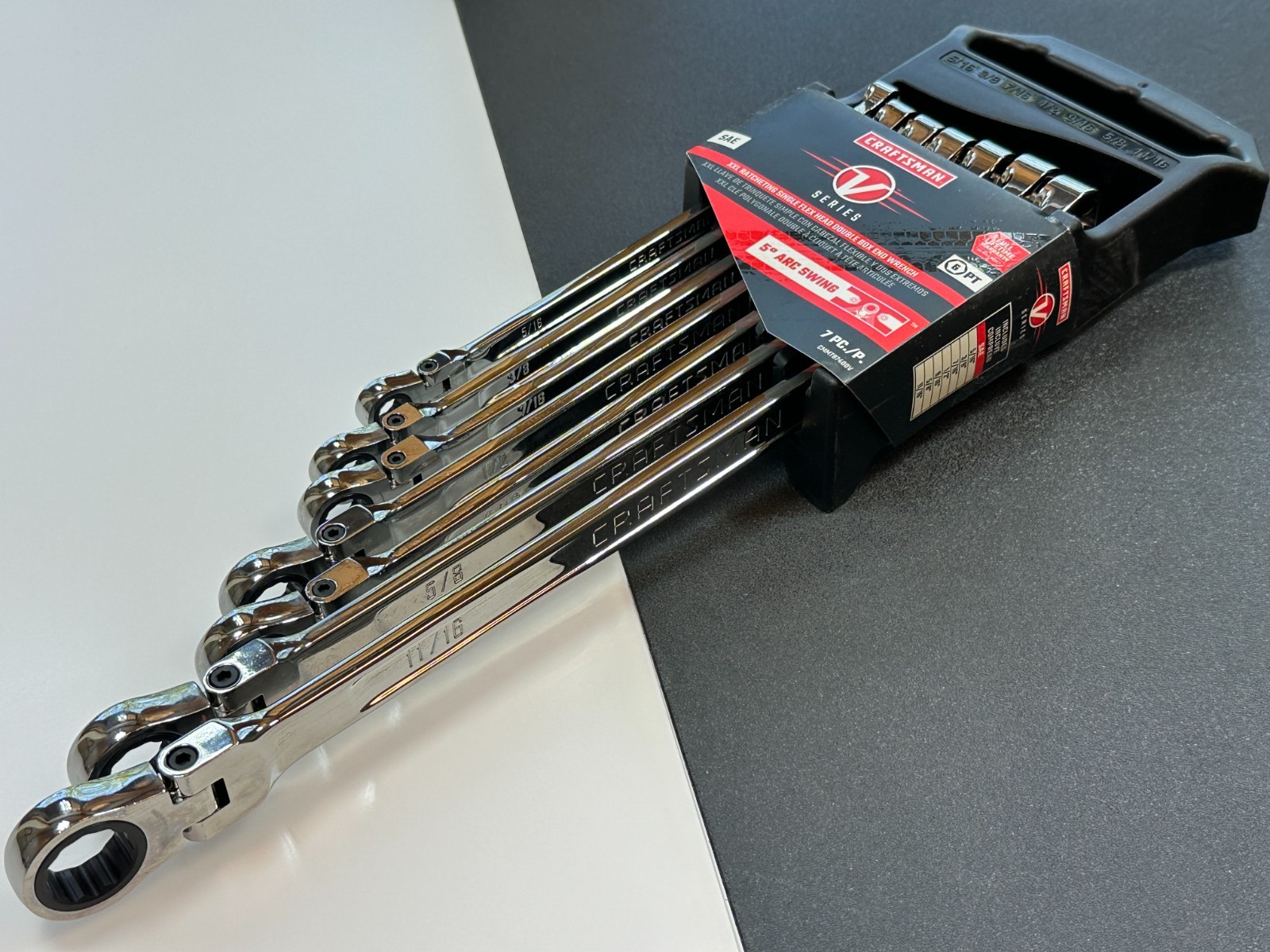 CRAFTSMAN V-Series 7pc SAE 5/16-11/16 Ratcheting Flex Head XL Box End Wrench Set