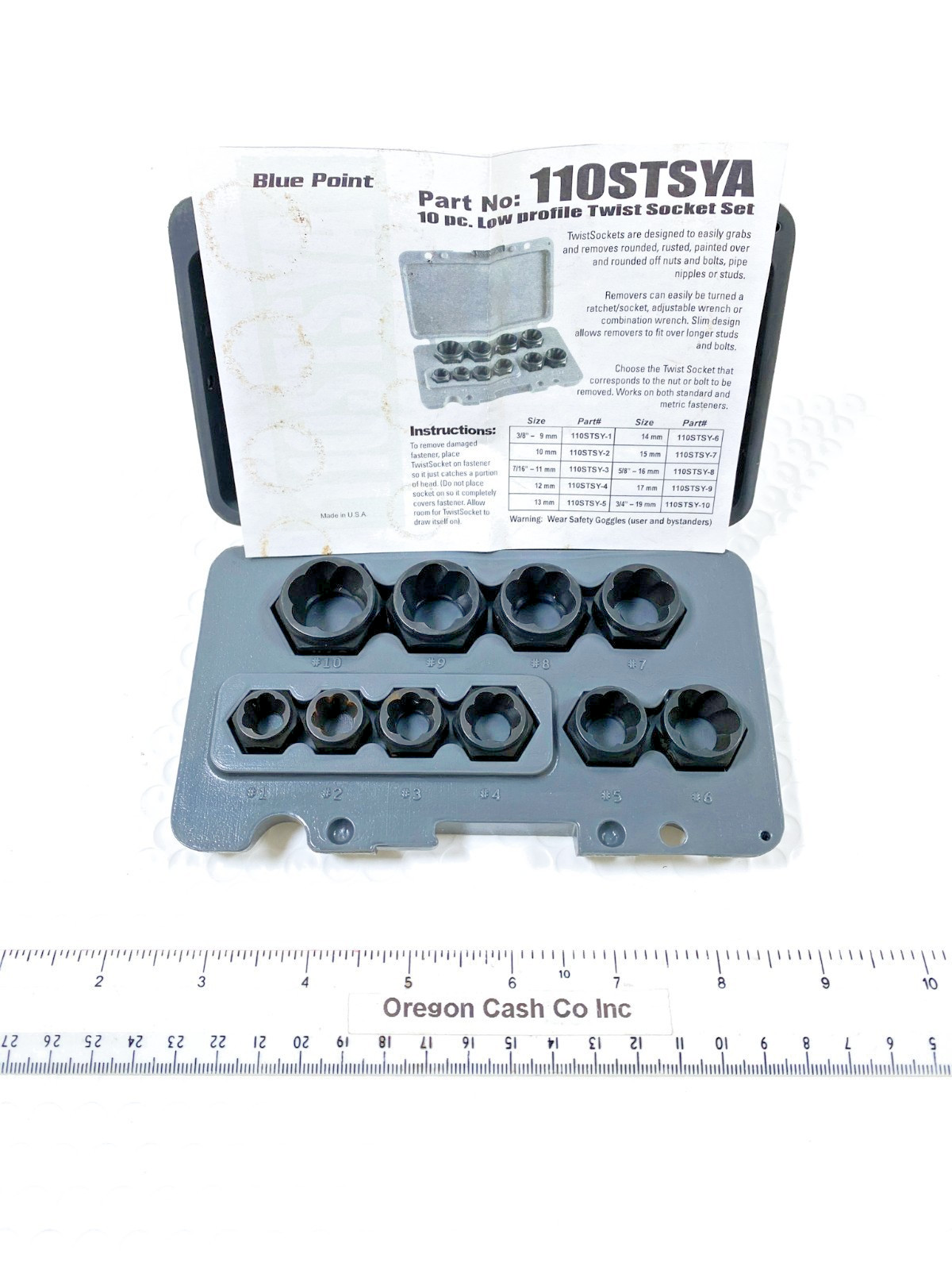 BLUE POINT 110STSYA 10 Piece Low Profile Twist Socket Set NUT, BOLT, Extractor!
