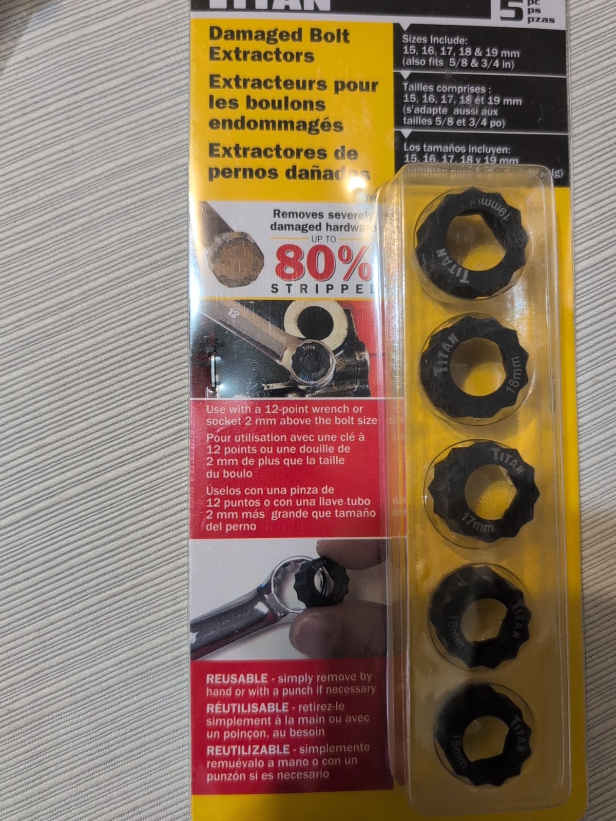 Titan Tools 16058 5-Piece Disposable Damaged Bolt Extractor Ring Set