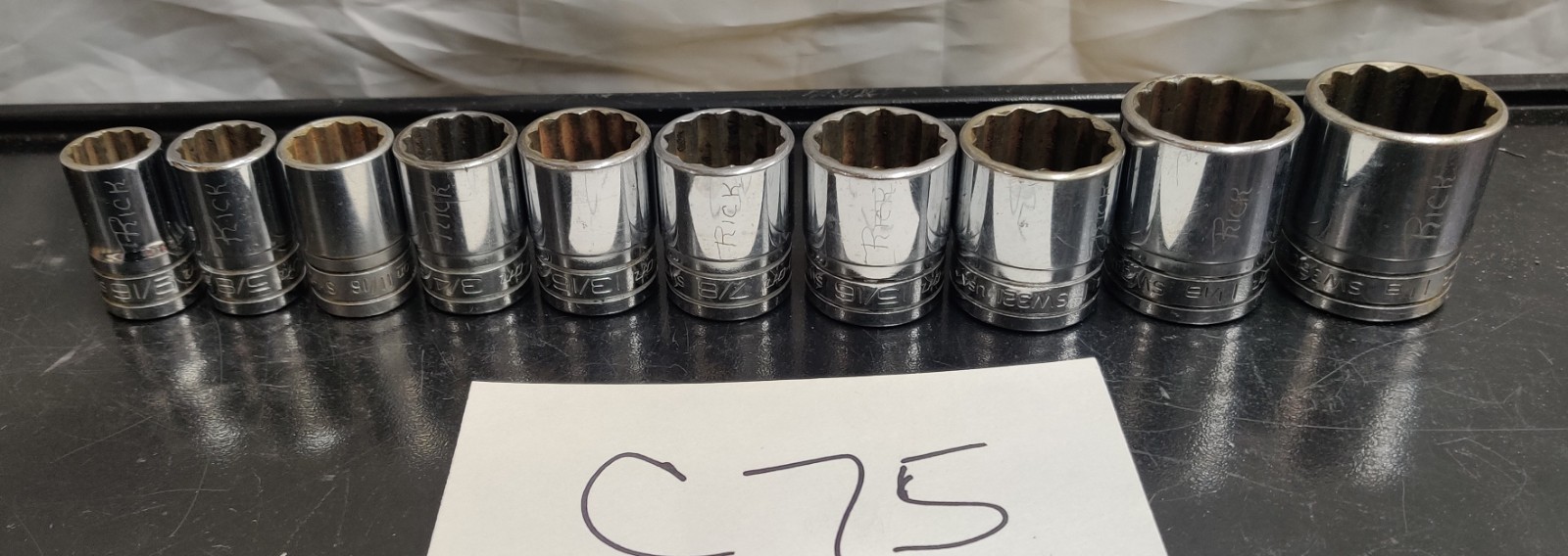 Snap-On Tools 10pc 1/2″Drive 12point SAE 9/16″ to 1-1/8″ Chrome Shallow Sockets