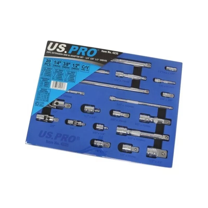 US PRO Tools 20pc Socket Extension Bar UJ Adapter Set 1/4″ 3/8″ 1/2″ DR 4235
