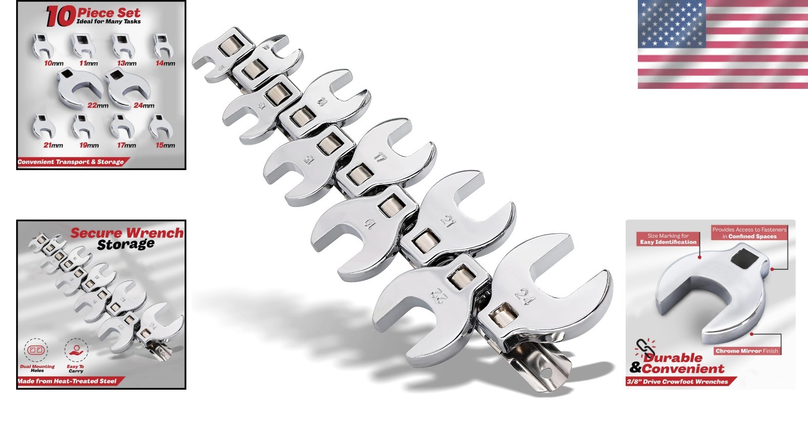 Durable Open-End Crow Foot Wrench Set – Access Tight Areas with 10 Metric Sizes